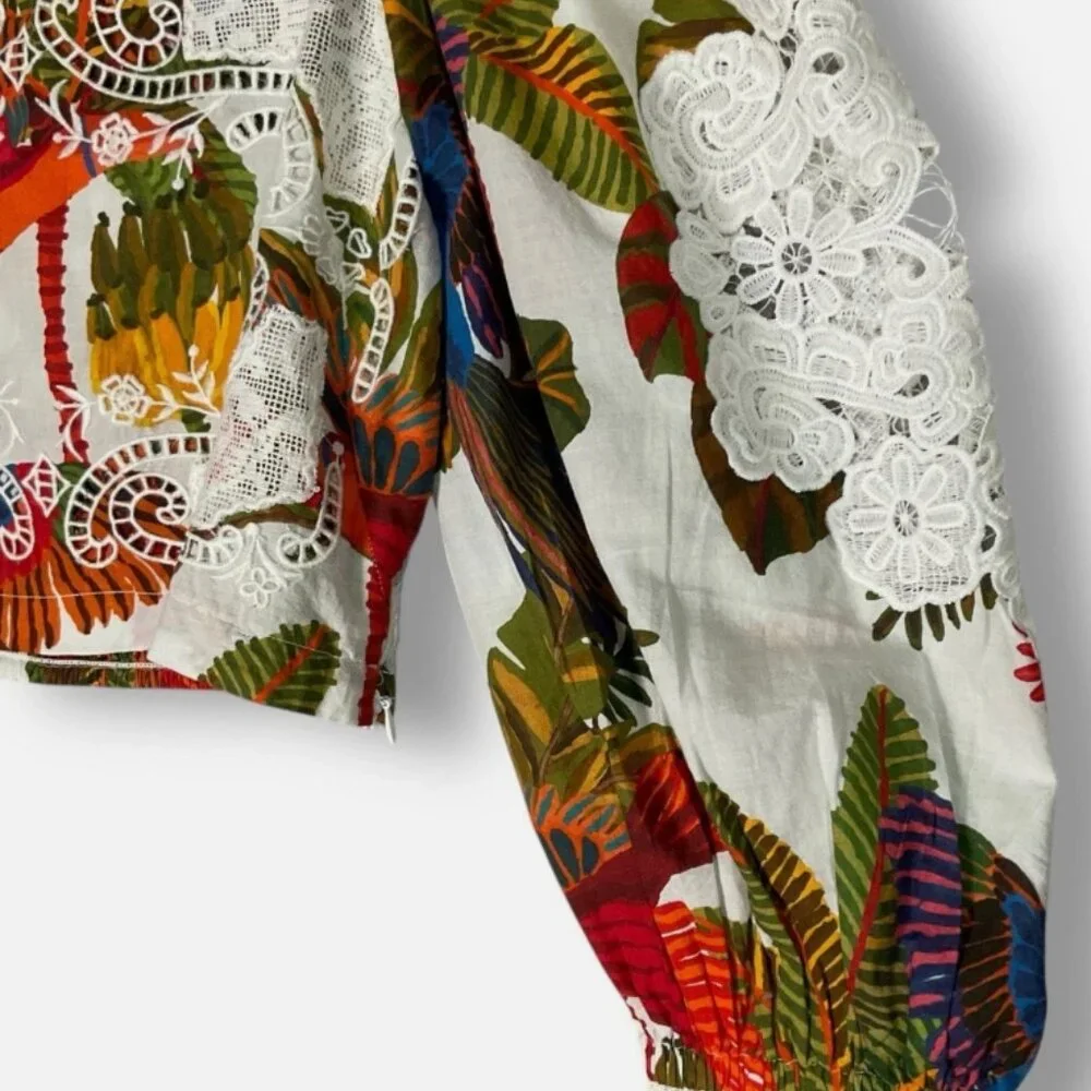 NWOT FARM Rio for Anthropologie Forest Birds Embroidered Top Blouse S $188